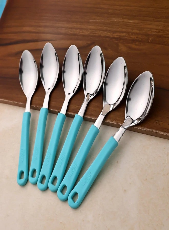 SUPERMOM Spoon Set for Kitchen 6 Pcs - Stainless Steel Tea Spoon with Comfortable Plastic Handle - Durable Rust-Resistant Spoon Set for Kids Cutlery, Tea, Coffee, Desserts Eating & Daily Dining (Blue) - Image 1